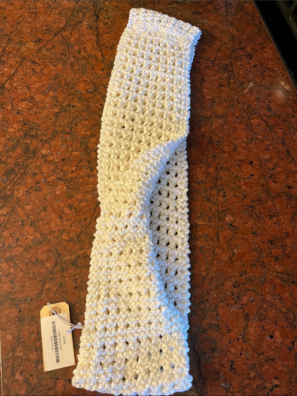 Cream Handmade Knitted Open Lace Scarf Wrap - Lightweight Women's Accessory